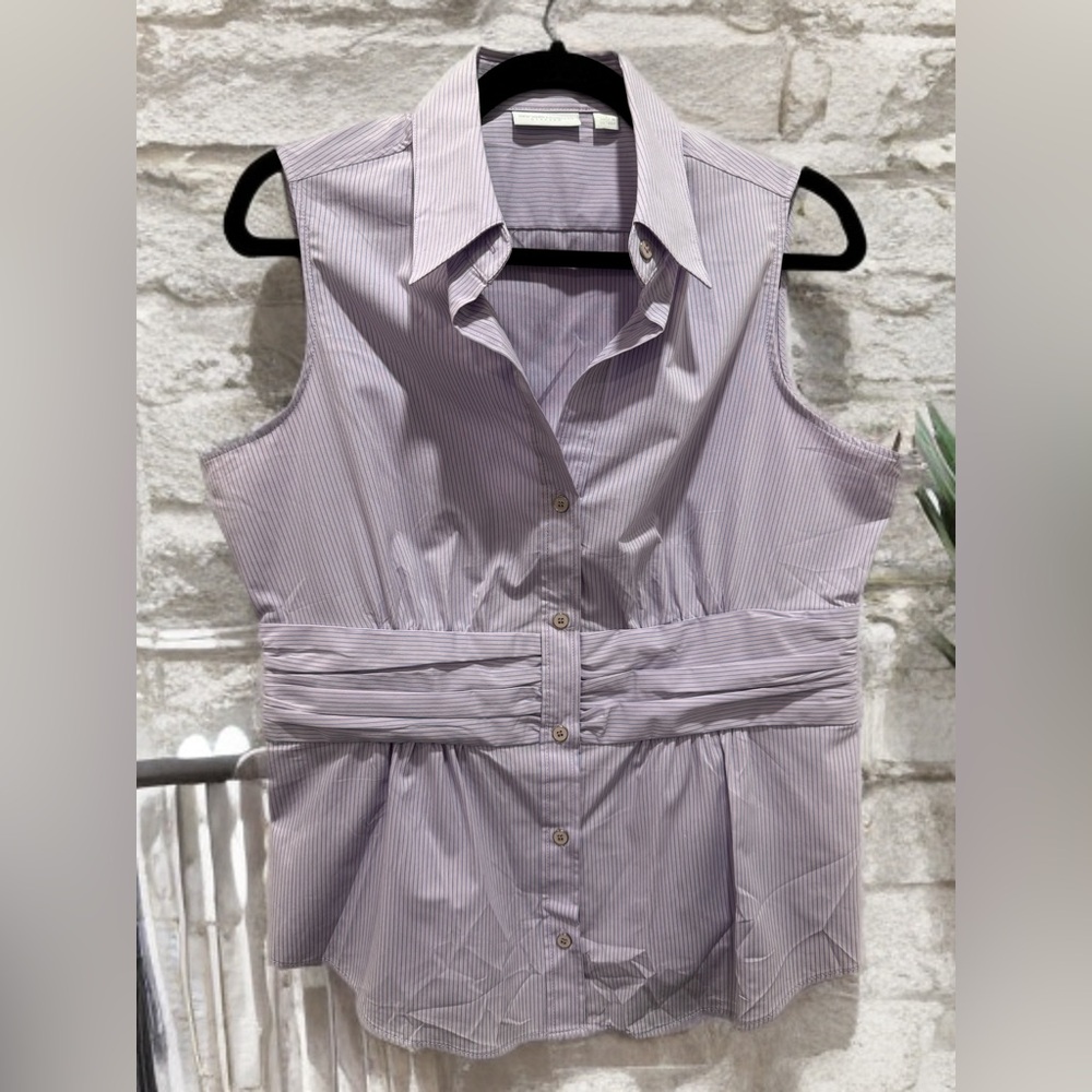 New York & Company Lavender Button Down Sleeveless Shirt
